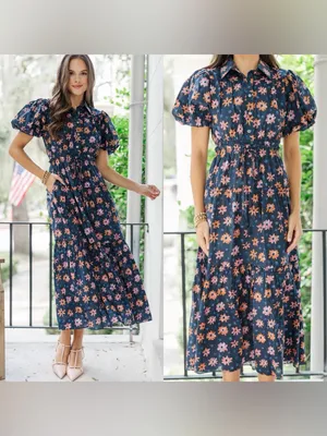 Pinch Looking Your Way Navy Blue Floral Cotton Midi Dress thumbnail 2