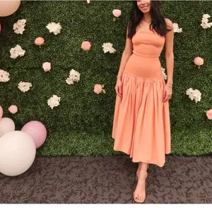 Alexis Sherbet Orange Fit Flare Midi Dress MEDIUM Drop Waist Party Designer $550 thumbnail 8