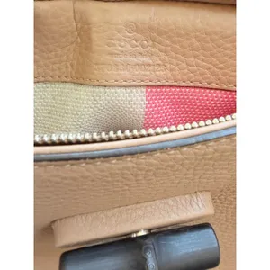 Gucci Large Bamboo Daily 370830 Camel Leather Top Handle 2Way Bag Striped Lining thumbnail 12