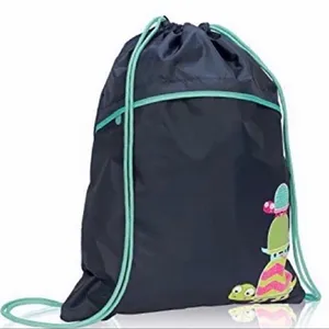 Thirty-one Cinch Bag Navy Blue With Turtle Graphic and Front Pocket thumbnail 1