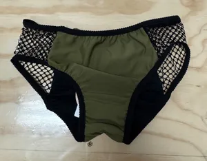 NWT 6‎ Shore Road Olive Green Black Mesh Ruched Back Bikini Bottom Medium thumbnail 1