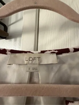 LOFT Burgundy and White Patterned Wrap-Style Dress thumbnail 3