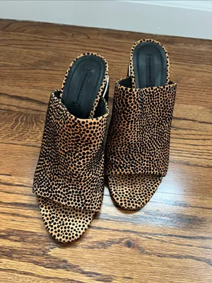 Alexander Wang Womens Tan and Black Leopard Print Block Heel Mules thumbnail 2