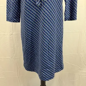 J. McLaughlin Catalina Jaclyn Dress M 3/4 Sleeve Ruffle Neck Tie Blue Stretch thumbnail 4