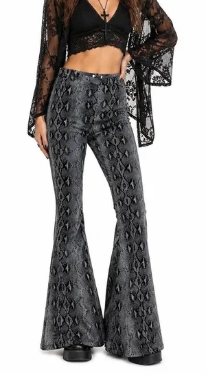 Missy Empire Snakeskin Print Bell Bottom Flare Pants Grey Goth Edgy Size 14 thumbnail 1