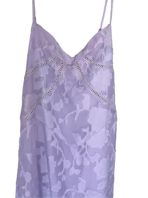 Lavender Floral Jacquard Lace Up Back Midi Dress Wedding Guest M thumbnail 3