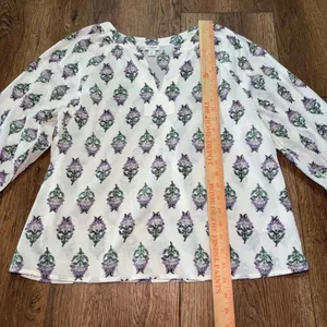 J Crew Floral 100% Cotton Split Neck Blouse Purple White Womens Size M Fall boho thumbnail 4