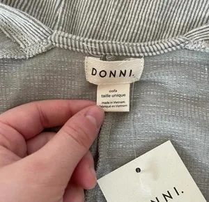 Anthropologie DONNI. Sandwash Ribbed Open Front Cardigan Tan White Stripe NWT thumbnail 7