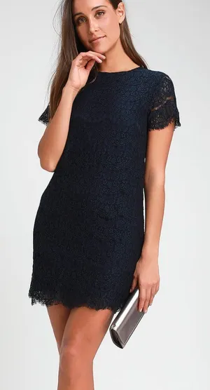 Lulu's Take Me to Brunch Navy Blue Lace Shift Dress Size Extra Small thumbnail 1