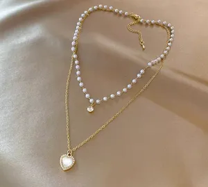 Love Pendant Double Collar Chain Necklace thumbnail 1
