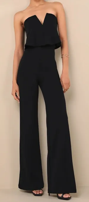 Lulus Black Strapless Jumpsuit Wide-Leg thumbnail 1