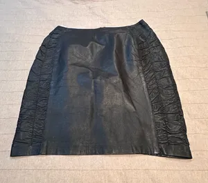 Black Faux Leather Mini Skirt with Ruched Side Panels thumbnail 1