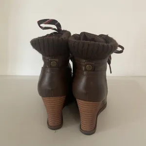 Nautica Women’s Brown Lace Up Wedge Ankle Boots Size 5.5 Knit Cuff thumbnail 6