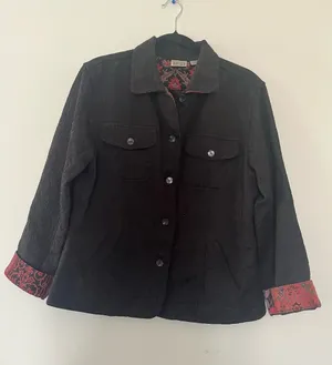 Chicos Black Textured Blazer Jacket Medium Festival Artsy Boho Embroidered thumbnail 1