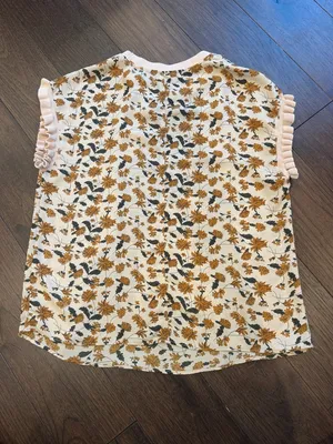 T Tahari Ruffle Floral Cap-Sleeve Top Size XS - C31-001 thumbnail 7