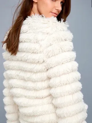 Lulus Cream Faux Fur Fringe Jacket thumbnail 3