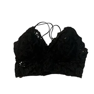 Women's Black Lace Bralette M Adjustable Straps Soft Padded Cups thumbnail 2