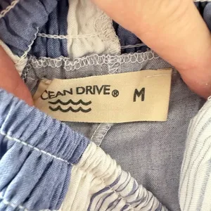 Ocean Drive Striped Wide Leg‎ Pants Smocked Waist Blue White Boho Beachy Medium thumbnail 8
