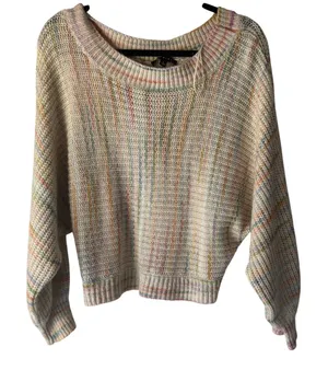Blue Blush Multicolored Striped Knit‎ Sweater Pastel Rainbow Women's Size L thumbnail 1