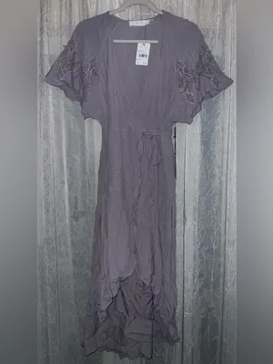 NWT Women's Size Small Astr the Label Lavender Flutter Sleeve Crochet Wrap Dress thumbnail 3