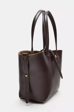 Zara Burgundy Red Brown Mini Basket Shopper Tote Bag Crossbody Shoulder Purse thumbnail 2