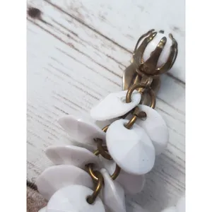 Vintage Clip On Earrings White Dangle - 1 & 5/8" Long thumbnail 8