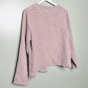 Tahari Linen Gauze Lightweight Jacket Top Mauve Pink Purple White Pockets Medium thumbnail 4