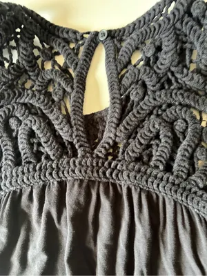 LOFT Crochet Top Swing Dress Black Sleeveless Stretch Boho Cocktail Womens Large thumbnail 5