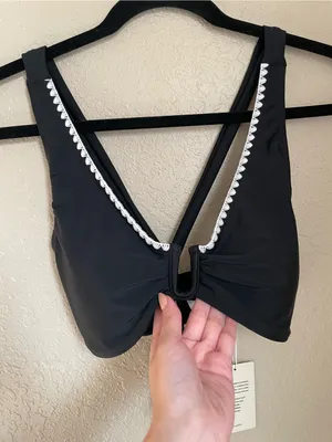 New Cupshe Embroidered Trim Plunge Rectangle Ring Bikini Swim Top Bra Size M thumbnail 7