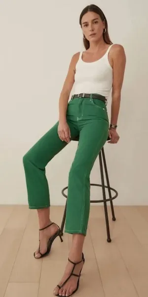 Reformation Cowboy High Rise Straight Leg Jeans in Green thumbnail 1