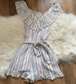 AMERICAN EAGLE V-Neck Ruffle Striped Romper thumbnail 3