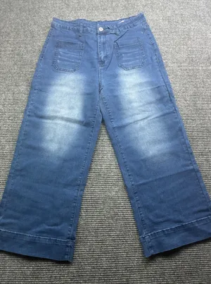 Womens XL 32x24 Wide Leg Cropped Jeans High Rise Patch Pocket Medium Blue Denim thumbnail 1