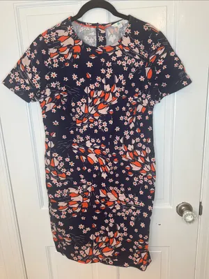 Boden Navy Dress with Coral & Blush‎ Floral Print size 8 EUC thumbnail 1
