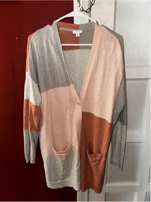 J. Jill Pure Jill Colorblock Patchwork Cardigan Longline Single Button Duster M thumbnail 3