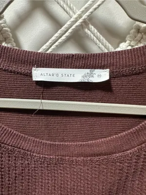 Altar'd State Wine Waffle-Knit Long Sleeve Top thumbnail 3