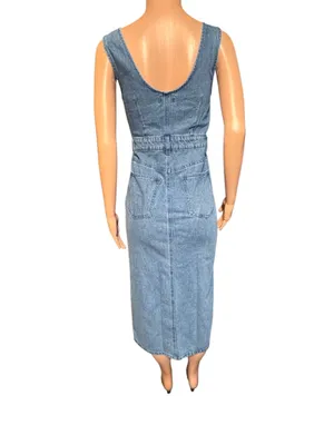 Forever 21 denim square neck midi dress M thumbnail 2