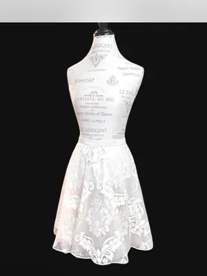 BARASCHI Ivory Three Layered Midi Skirt with Sheer Floral Lace Pattern Sz 2 thumbnail 7