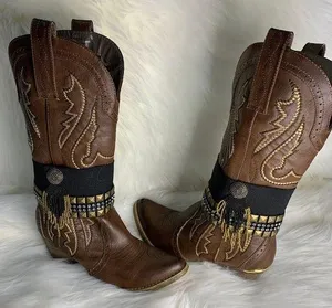 Handmade Womens Black Adjustable Studded Rhinestone Removable Boot Band One Size thumbnail 1