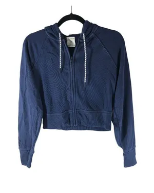 Aerie Womens Cropped Hoodie Full Zip French Terry Navy Blue XS thumbnail 1
