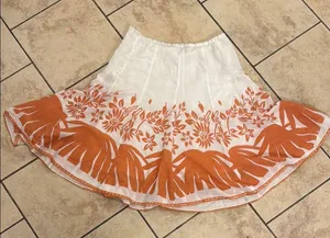 White and Cream Mini A-Line Skirt with Pleated Resort Style thumbnail 5