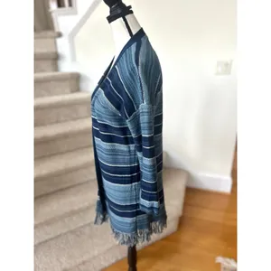 Ralph Lauren Navy & Light Blue Strip Fringe Western Long Line Cardigan thumbnail 3