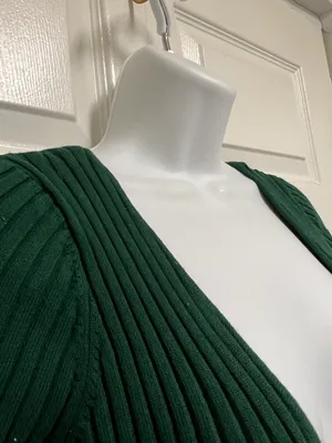 Hunter Green Deep V Neck Ribbed Dress thumbnail 7