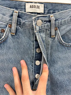 AGOLDE 90's Crop Mid-Rise light blue distress Loose Straight Jean denim size 28 thumbnail 7