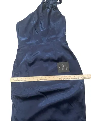 Wedding Guest Bridesmaid Lulu's One-Shoulder Satin Maxi Dress in Navy thumbnail 7