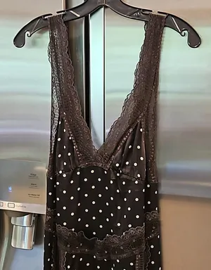 INTIMATELY FREE PEOPLE Bad For You Slip Dress ~ Black Polka Dot Print Lace L NWT thumbnail 12