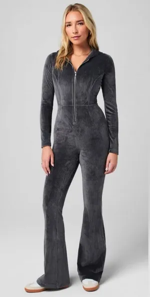 Fabletics Midnight Gray Plush Rib Hooded Jumpsuit M thumbnail 1