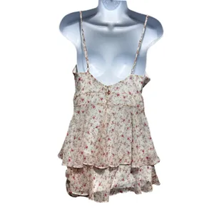 Alter'd State Women Babydoll Cottage Romper‎ M Ivory Pink Floral Ruffle Romantic thumbnail 2