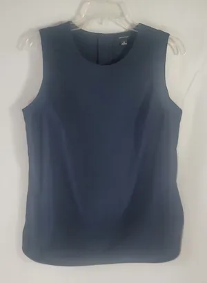 Ann Taylor Navy Blue Sleeveless Shell Blouse Classic Round Neck Career Top M thumbnail 1