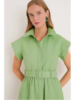 New Tuckernuck Pistachio Green Chloe Midi Dress S Belted Collared Moir Classic thumbnail 5