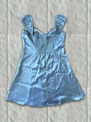 NEW Hello Molly Satin Baby Blue Mini Dress Large Dollcore Romantic Cottagecore thumbnail 7
